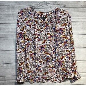 TALBOTS Womens TOP Long Sleeve RED Yellow Blue FLORAL SZ LP